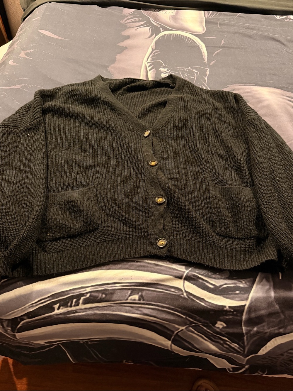 Classic Black V-Neck Button Cardigan Sweater